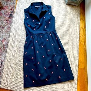 Brooks Brothers “346” Navy Blue w/ Pink Parrots Women's Casual Summer Dress Sz 0